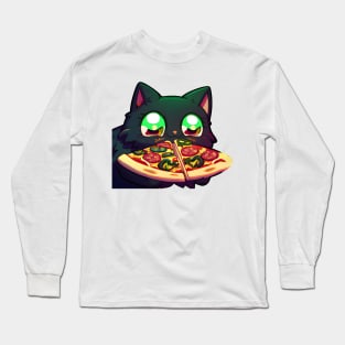 Black cat gifting you pizza Long Sleeve T-Shirt